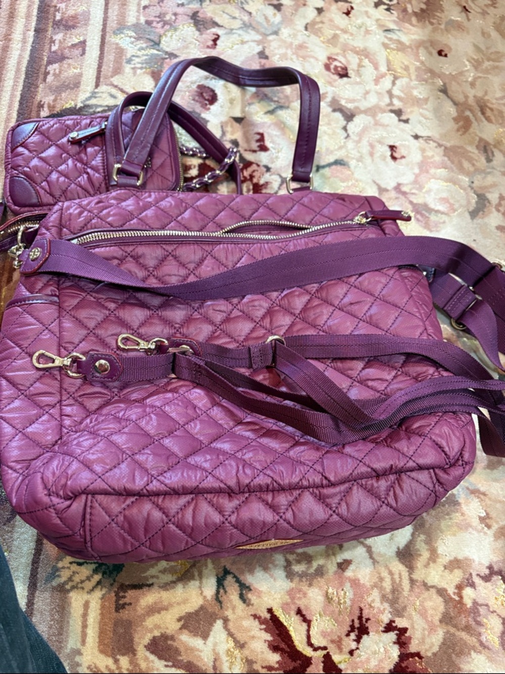 MZ Wallace Quilted Plum Backpack with Detachable Phone Pouch - Picture 3 of 6